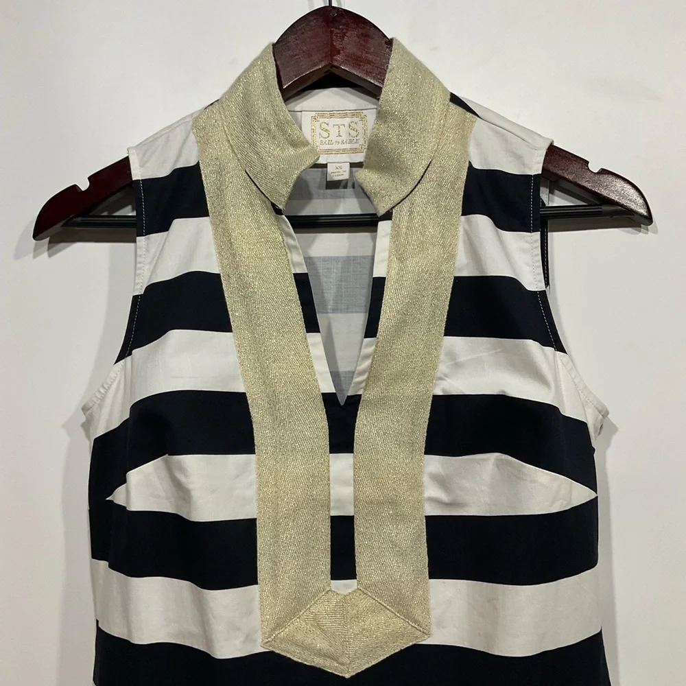STS Sail to Sable navy & white striped dress gold collar & neckline, side zip XS - Picture 6 of 16